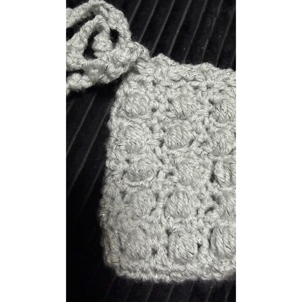 Handmade Crochet Soap Saver Pouch Gray Bobble Massage Body Scrubber